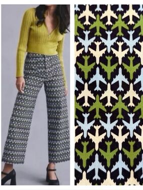NWT Anthropologie Maeve Colette Airplane Print Pants 30 Tall